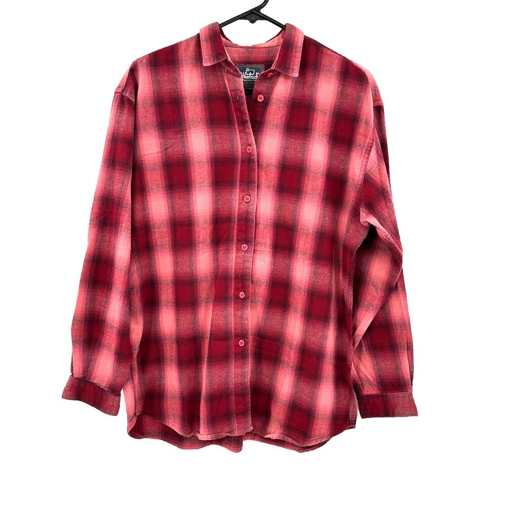 Woolrich Size Medium Long Sleeve Button Down Shirt Top Blouse Red Plaid Flannel